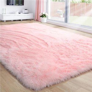 Pink Area Rug for Girls Bedroom,Fluffy Shag 4'X6' Living Room,Furry Carpet Kids